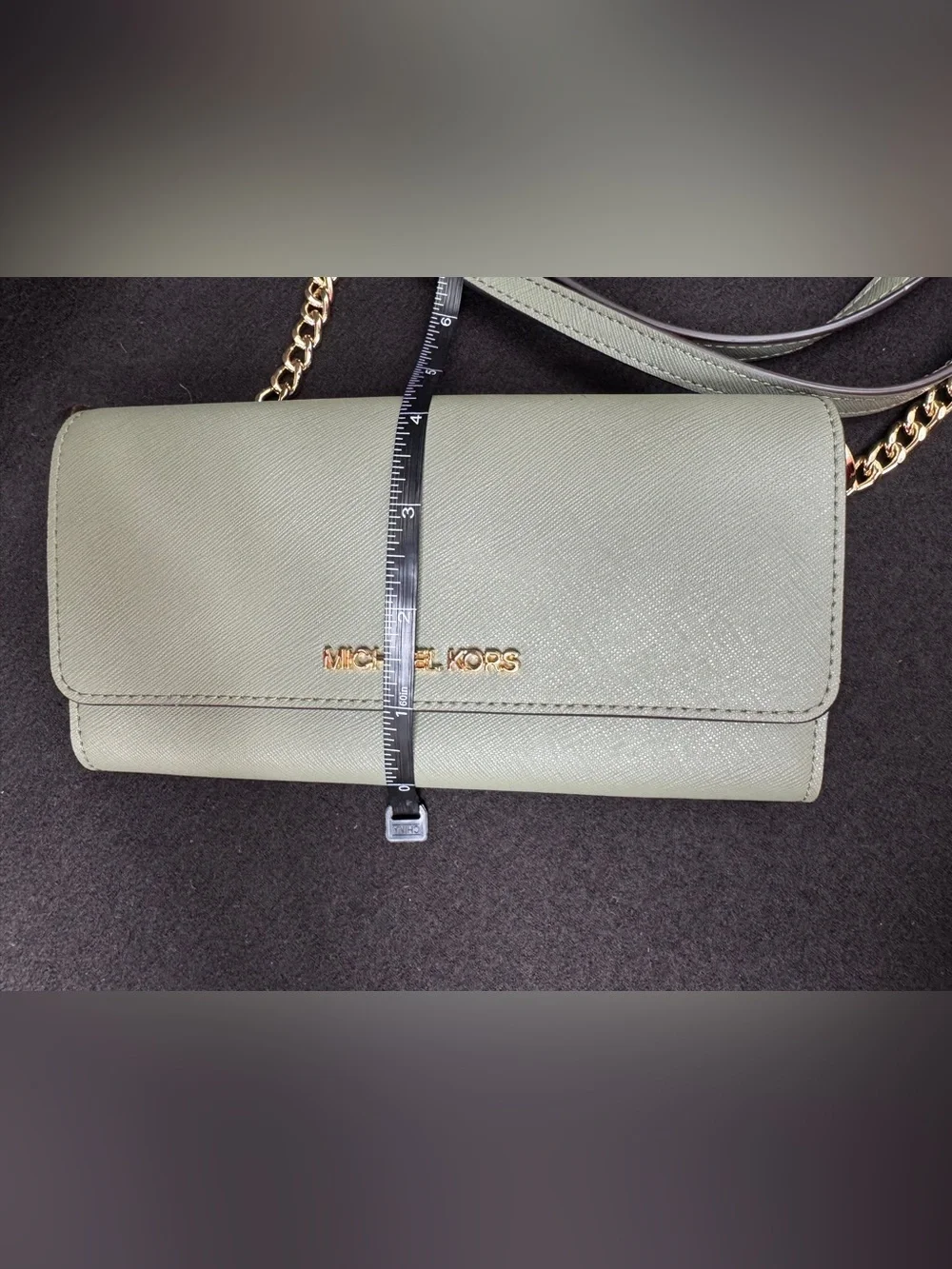 Michael Kors Sage Green Crossbody Wallet with Gold Chain